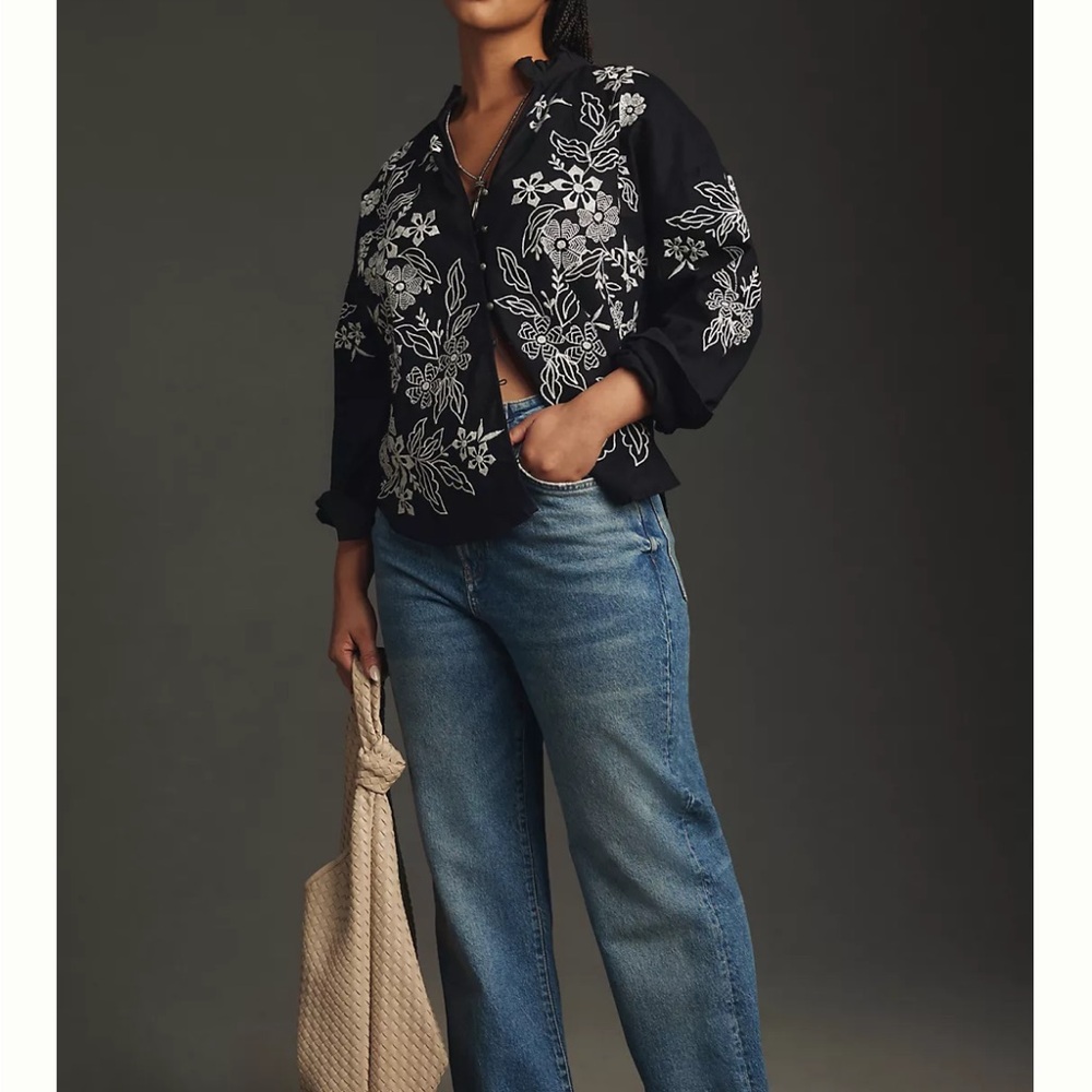 Anthropology The Tavi Buttondown Blouse by Pilcro: Embroidered Edition
